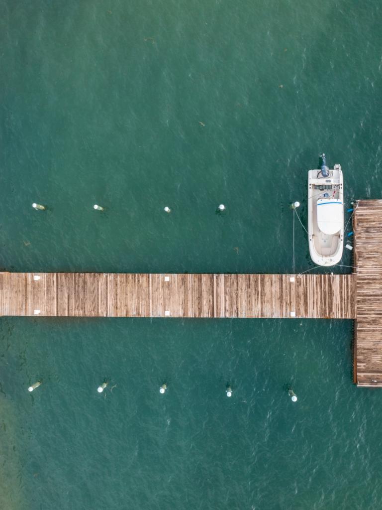 An aerial view of Amara Cay's marina.