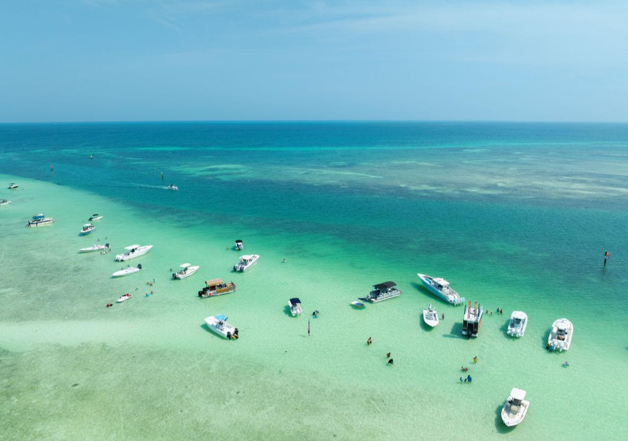 Aerial view of a bunch of boats in the water