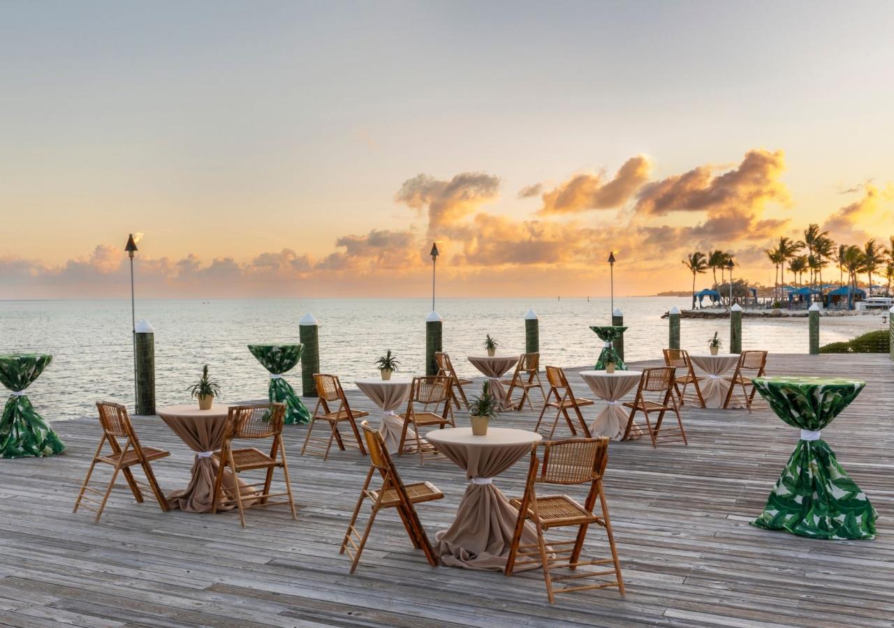 Event setup in front of the ocean at sunset