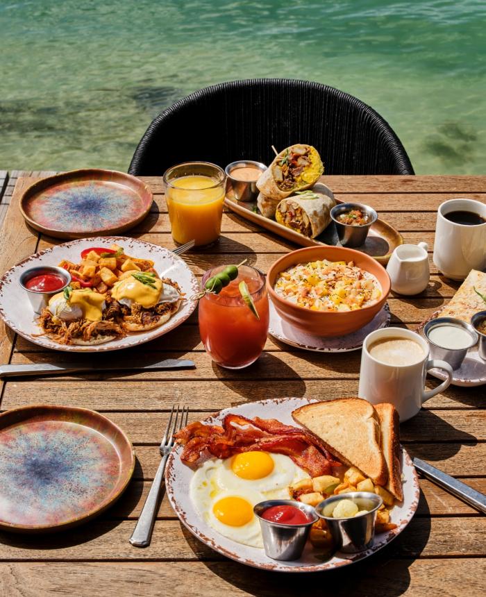 Breakfast food set up at Mercado Morada.